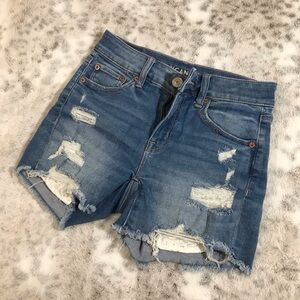 American Eagle Distressed Cutoff MIDI Shorts Size 0 with Lace Pockets
